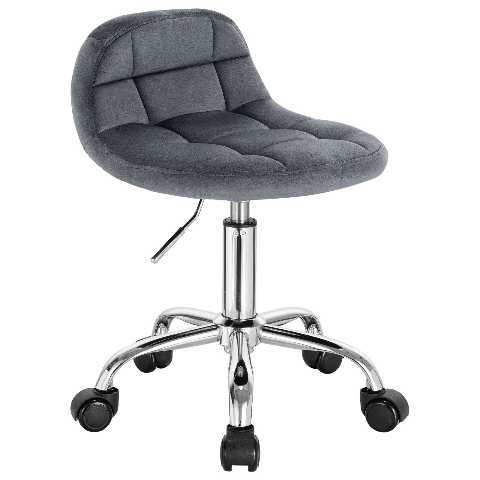 1PC Velvet Office Stool with Wheels Low Backrest Swivel Work Stool Computer Dressing Chair Height Adjustable Rolling Rocker