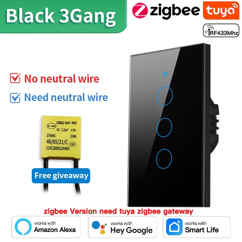 Zigbee Black 3gang