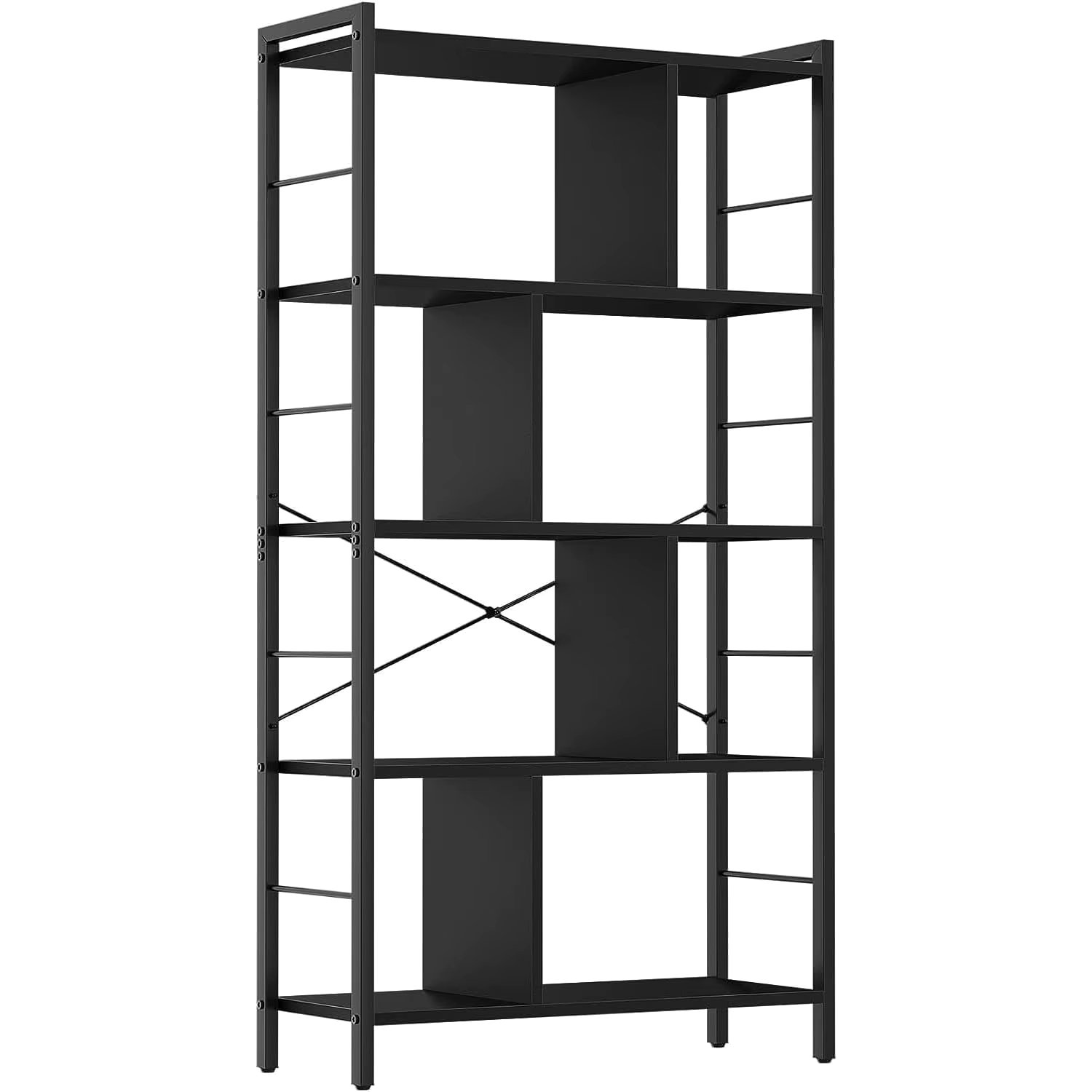 Bookshelf, Living Room Bookcase, Large 5-Tier Storage Shelf, for Office Study, Industrial Style, Easy Assembly, Steel Frame, Woo