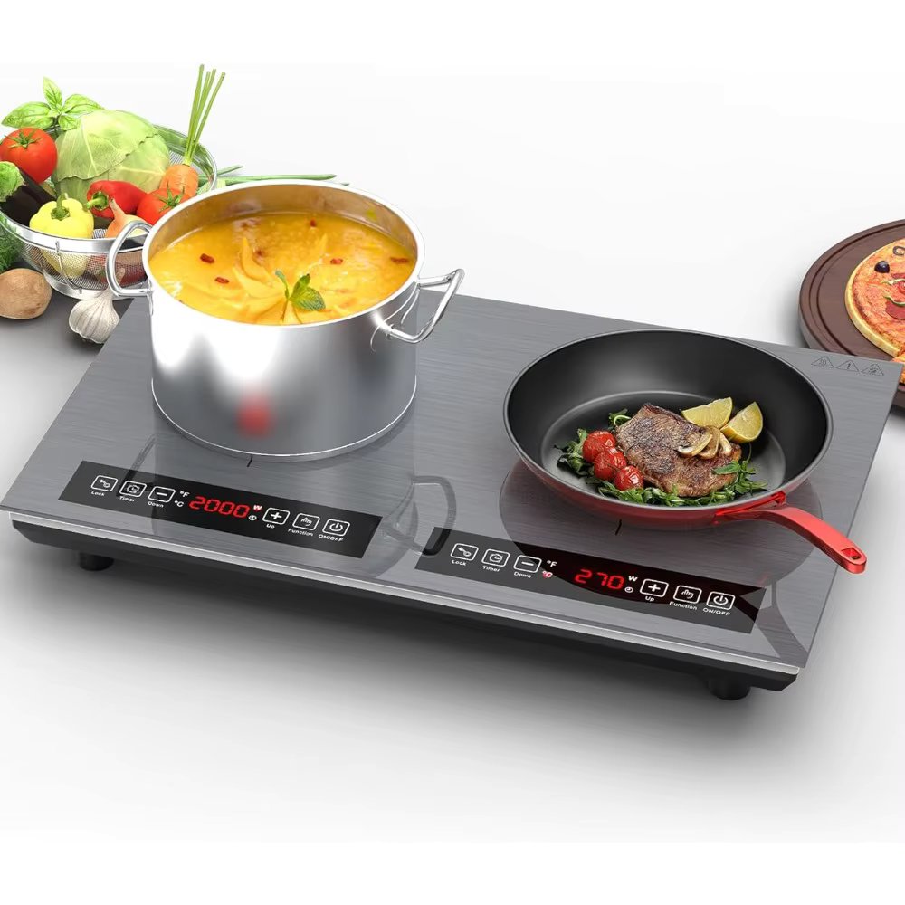 Double Induction Cooktop 110v,4000W 24 inch Electric Cooktop 9 and Power Levels,Safety Lock,Portable Induction Cooktop