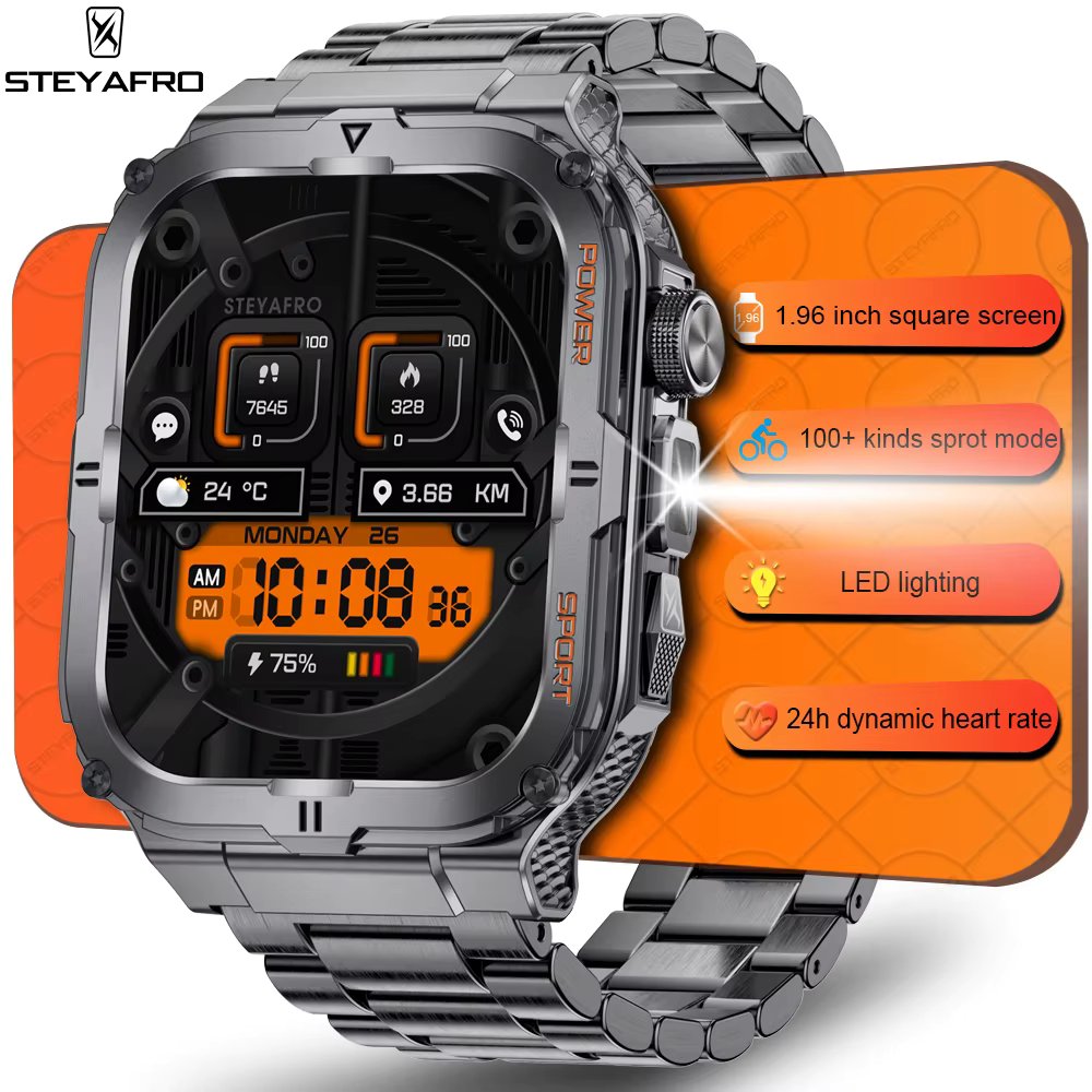 men's smartwatch, Bluetooth call tracker, military sports waterproof watch, digital fitness tracker smartwatch, LED flashlight