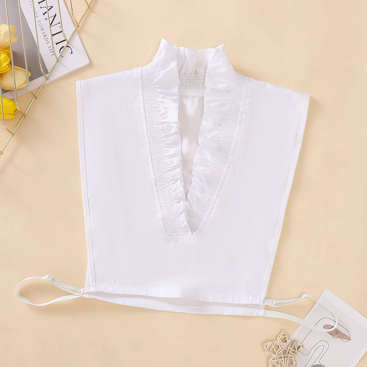 Ladies Elegant Pleated Lace Fake Collar, Deep V-Shaped Fake Collar with Decorative Collar, Temperament Fake Collar