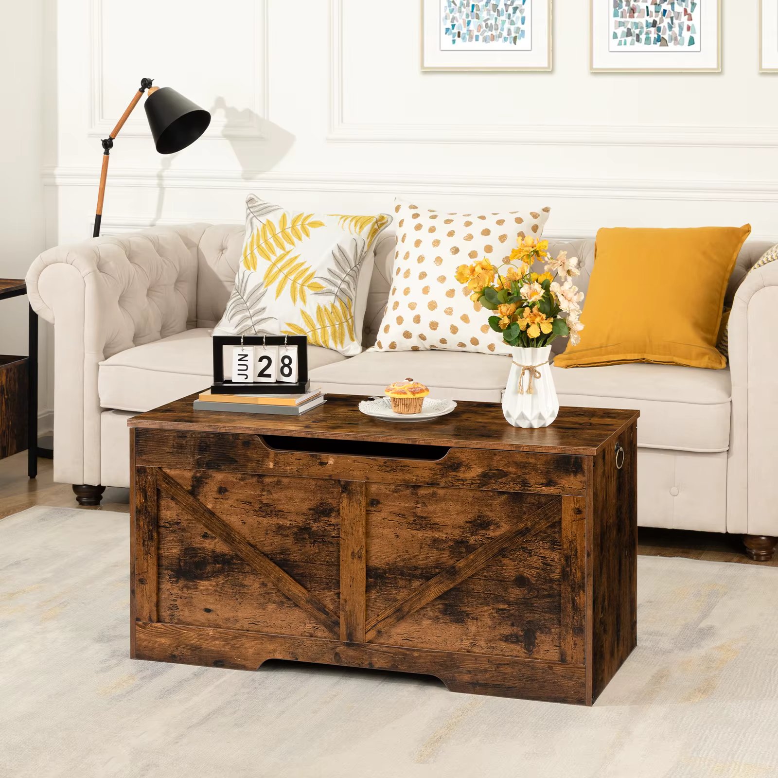 HOOBRO Storage Chest Bench With Lid And Storage Space Retro Toy Box Organizer With U-Shaped Cut-Out Pull Safety Hinge Wooden