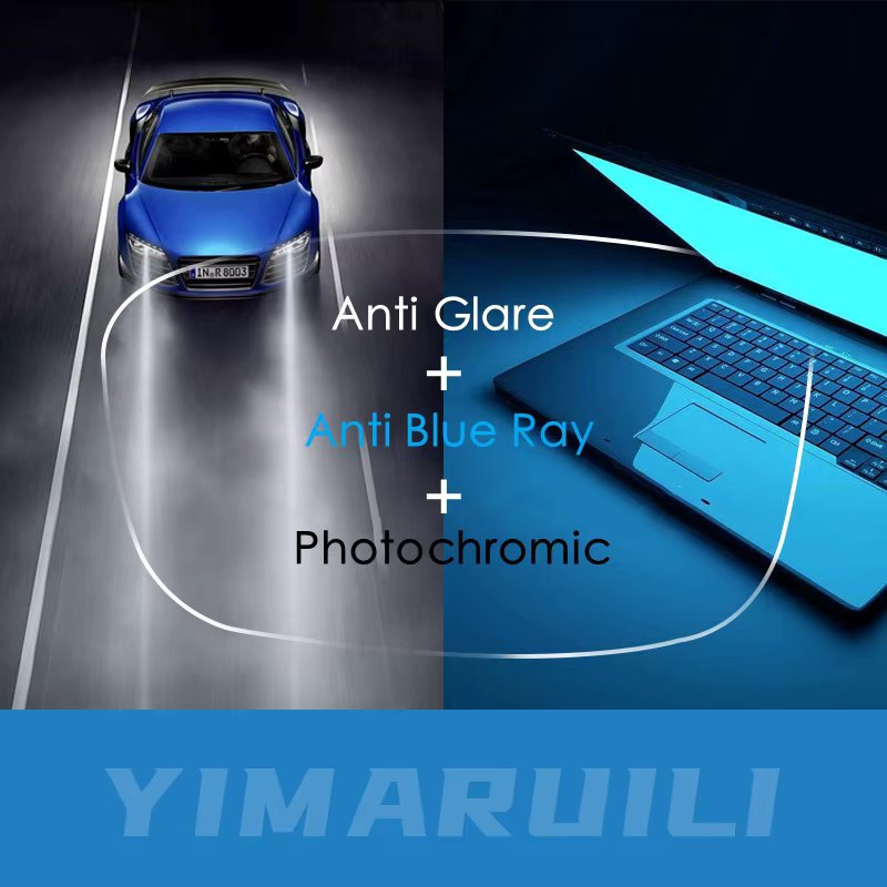 YIMARUILI 1.56/1.61/1.67 Anti-Blue Light + Anti-Glare + Photochromic Driving Lens High-Definition Anti-Reflection Aspheric Lens