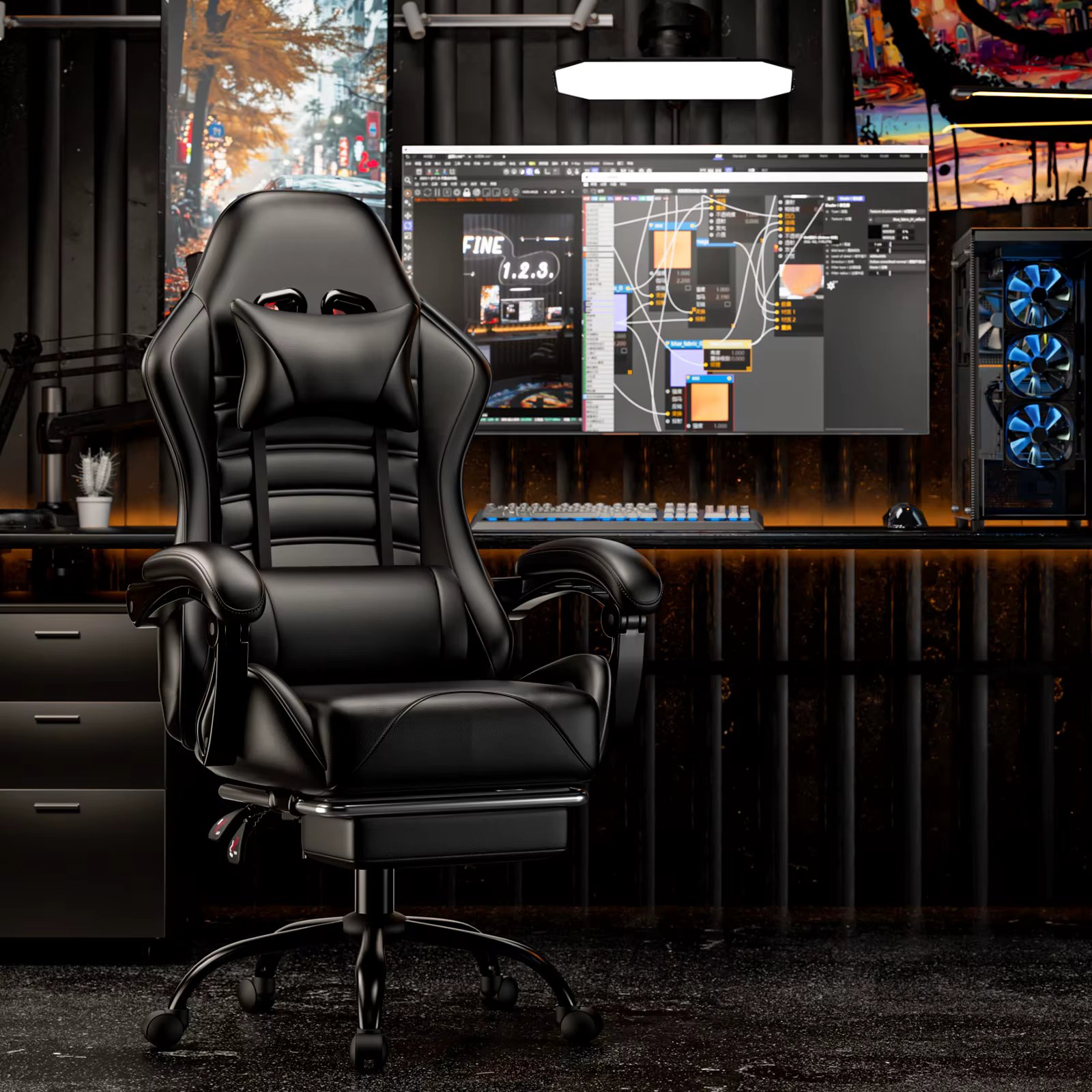 Ergonomic Gaming Chair with Footrest, Racing Style Video Game Chair for Adults, Reclining Gamer Chair Office Chair