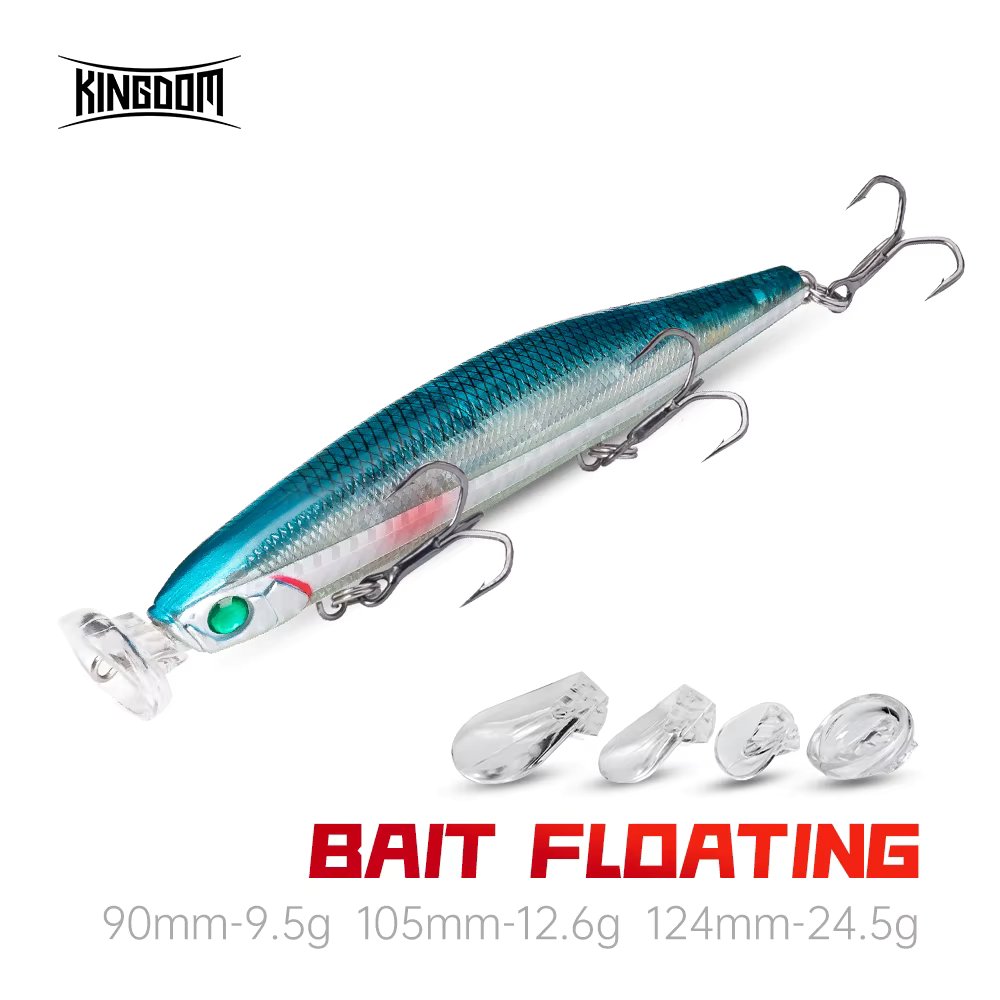 Kingdom Floating Fishing Lures 9.5g 12.6g 24.5g 90mm 105mm 124mm Hard Fishing Baits Jerk Minnow Floating Poppers Depth0.1-2.0m