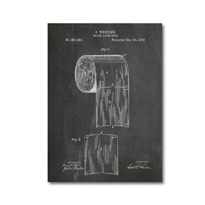 Toilet Paper Patent Vintage Poster Bathroom Wall Art Prints , Roll of Toilet Paper Blueprint Canvas Painting Wc Sign Home Decor