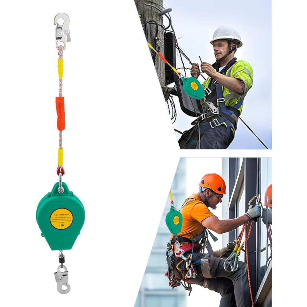 49.2ft(15m)Safety Self Retracting Lifeline Protect Portable Steel Wire Rope for Aerial Work Roofing Engineering Construction