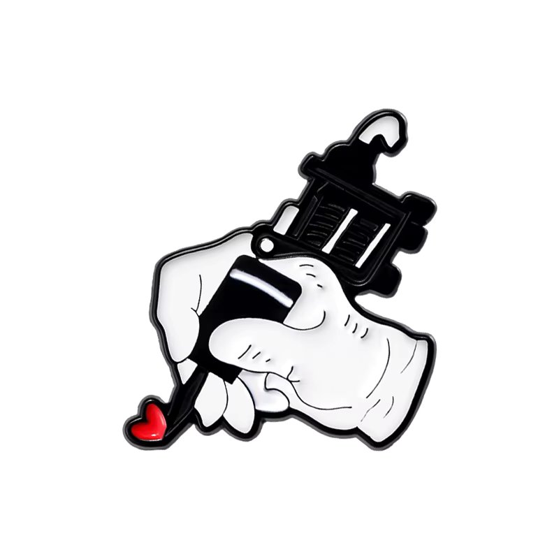 Creative Tattoo Gun Machine Red Heart Brooch Enamel Pin Custom Funny Decorative Brooches Lapel Jacket Badges Jewelry Accessories