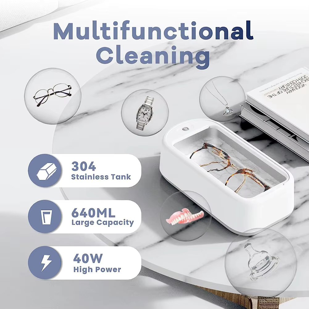 Ultrasonic Eyeglasses Cleaning Machine Multifunctional Automatic Cleaner for Home Travel Portable Glasses Jewelry Clean Machine