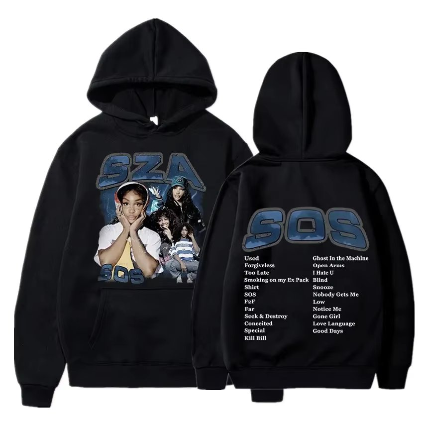 Singer Sza Music Album Sos Graphic Hoodie Menyythk Hop Hoodies Women's Hoodie 2024 New Autumn Boys' Coat Rapper Long Sleeve Tops
