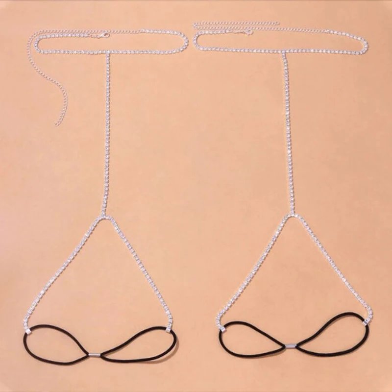 XSBODY Rave 2pcs/Set Simple Thigh Chain Crystal Body Jewelry for Women Sexy Rhinestone Thigh Leg Chain Bling Harness Bikinis