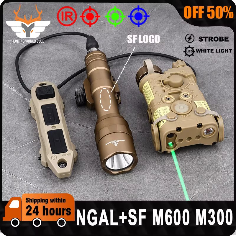 Tactical SF Surefir M600U M300A Hunting Flashlight NGAL Red Green Blue IR Dot White Strobe Light Dual Function Switch Scout Lamp