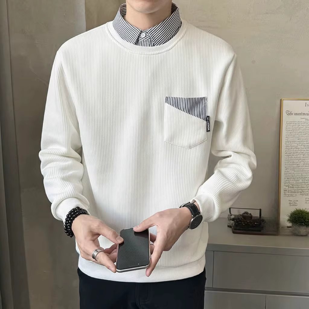 Trend-in Lair Style Striply Karaneck Pocket-to-Man Men's autumn Innercasual T-shirt TS3169