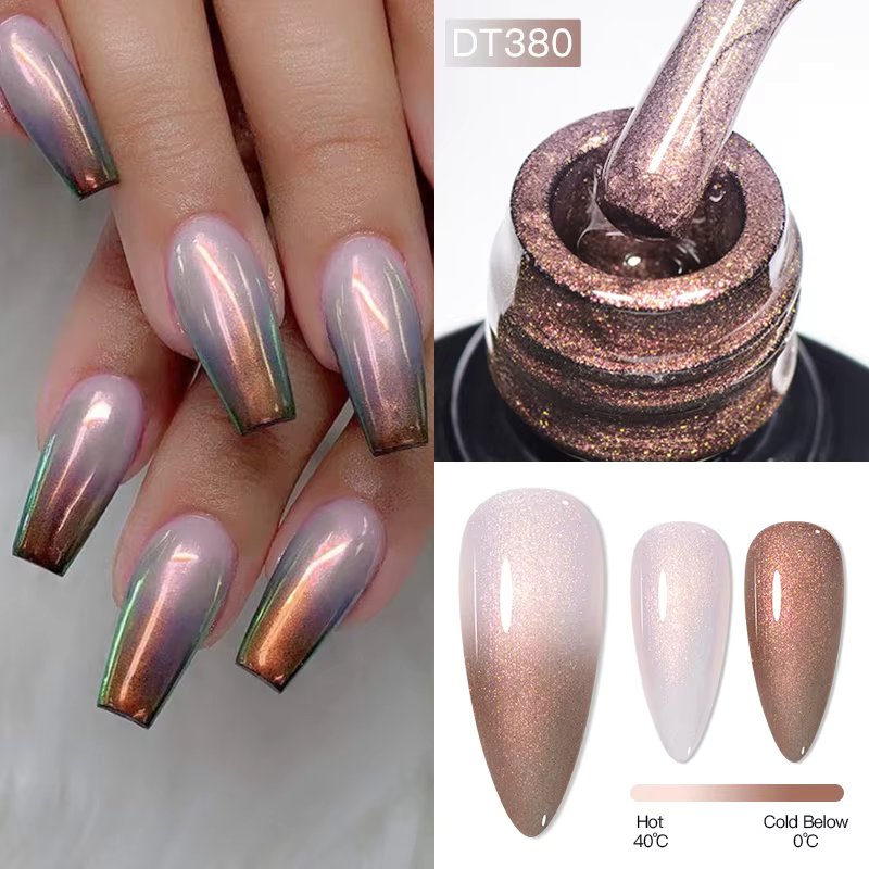 MEET ACROSS 7ml Aurora Thermal Gel Nail Polish Champagne Purple Blue Gel Color Changing Nail Art Gel For Nails Gradient Manicure