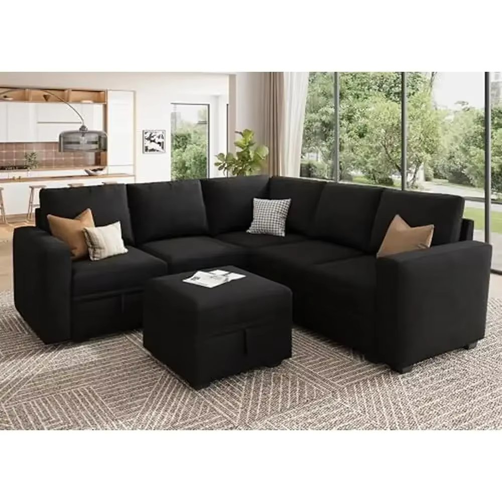 Velvet U-Shaped Sectional Sofa with Hidden Storage Ottoman Modular L-Shaped Couch Living Room Space Saving Integration Compact