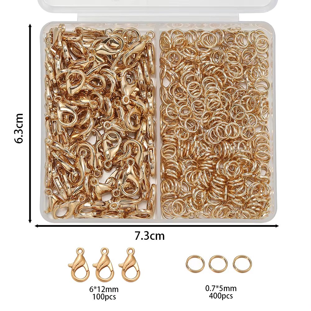500Pcs/Box Jewelry Making Kit Lobster Clasps & Jump Rings with Box for DIY Chain Necklace Bracelet Anklet Supplies Connectors