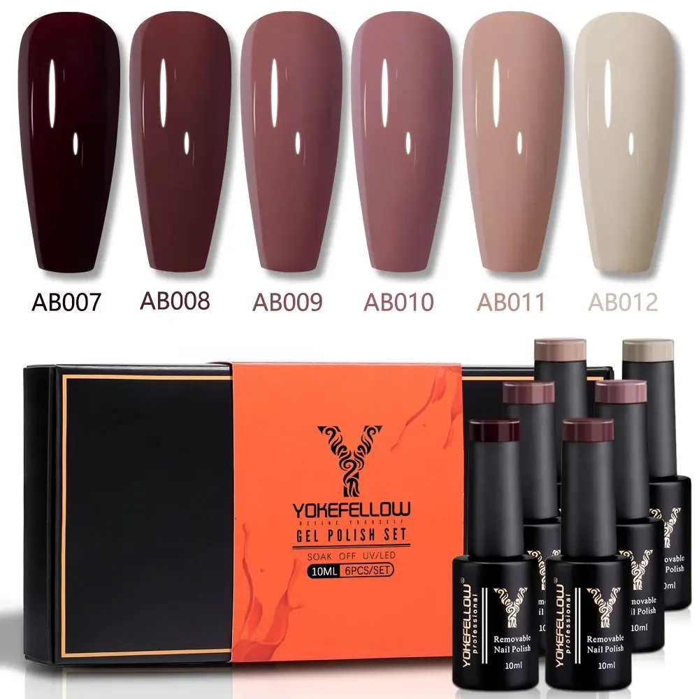 YOKEFELLOW Fall Winter Gel Nail Polish Set 6 Pcs 10ML Orange Brown Semi Permanent Soak Off Gel Varnish For Manicure Nail Art DIY