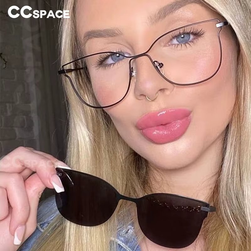 47478 Magnetic Glasses Metal Optical Glasses Frames Women Polarized Sunglasses Clip Fashion Insertable Lens Computer Eyeglasses