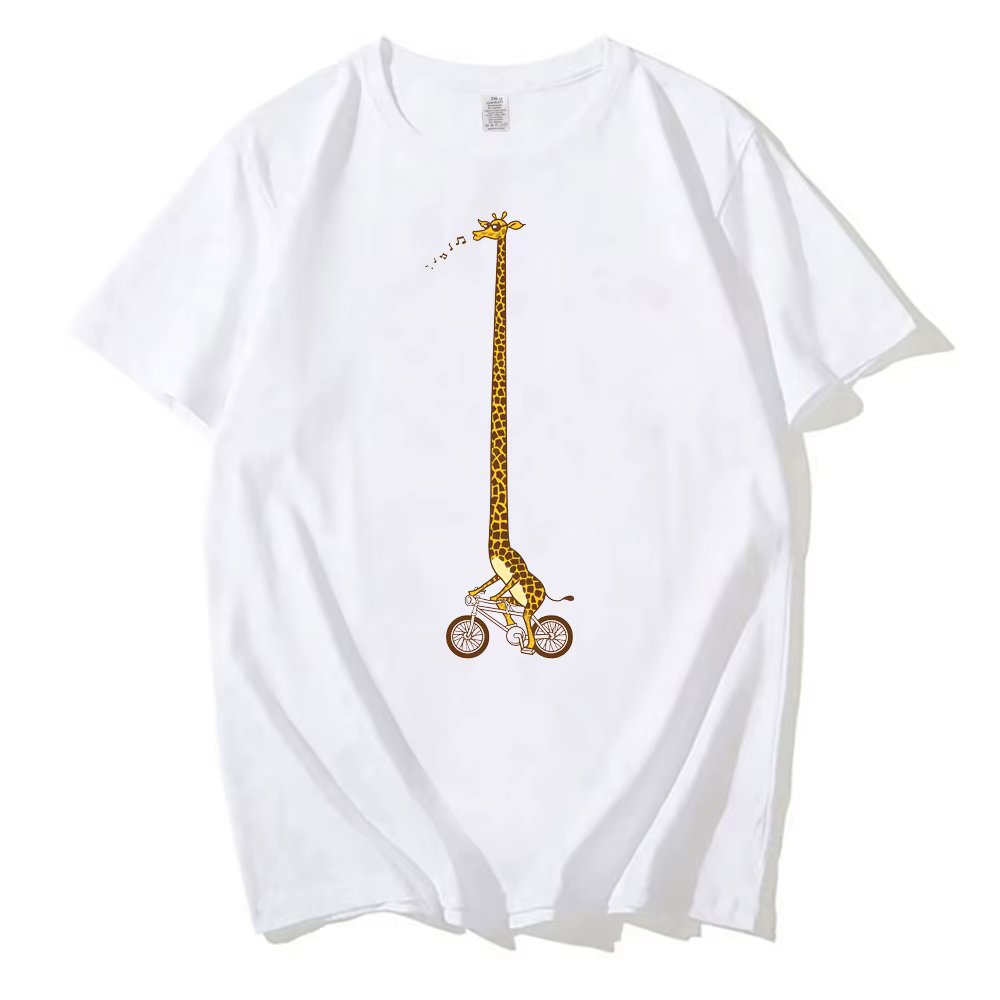 Funny men t shirt giraffe Ride Bicycle Classic tshirt Long giraffe Bike Ride print t-shirt male streetwear tops