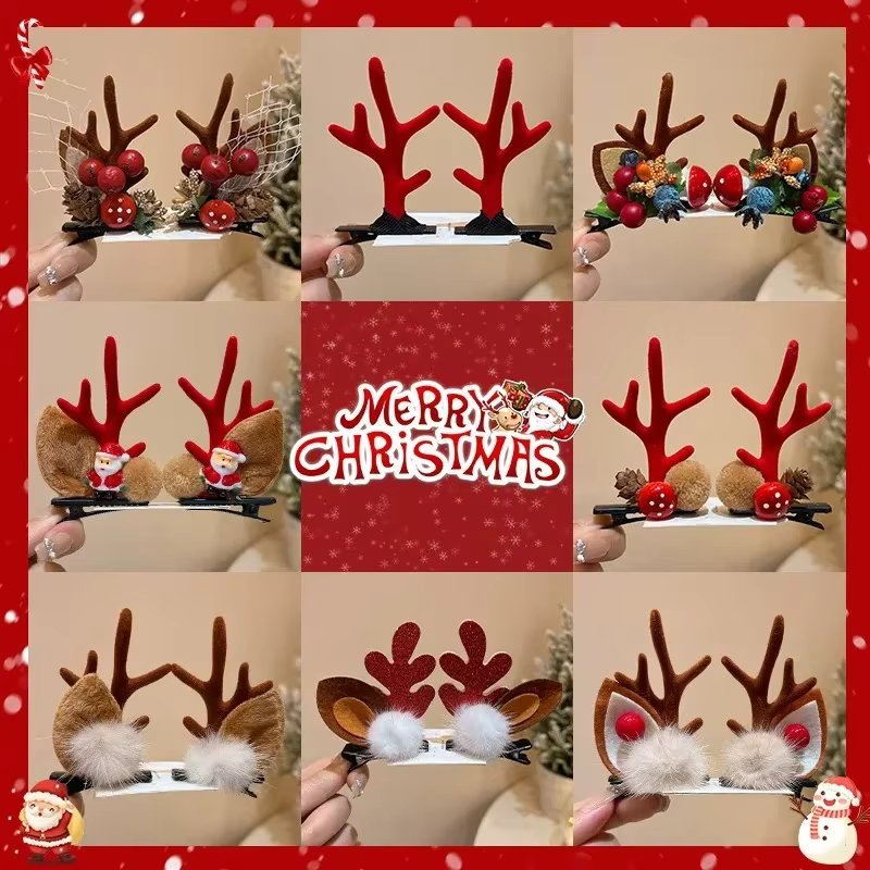 Christmas Deer Antler Hairpin Headdress Forest Fairy Hair Accessories Cute Pair of Clips Navidad Dress Up Small New Year Gift