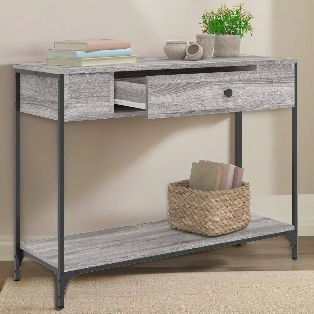 Grey Sonoma Console Table 100x34.5x75 cm - Stylish Engineered Wood Furniture for Living Room