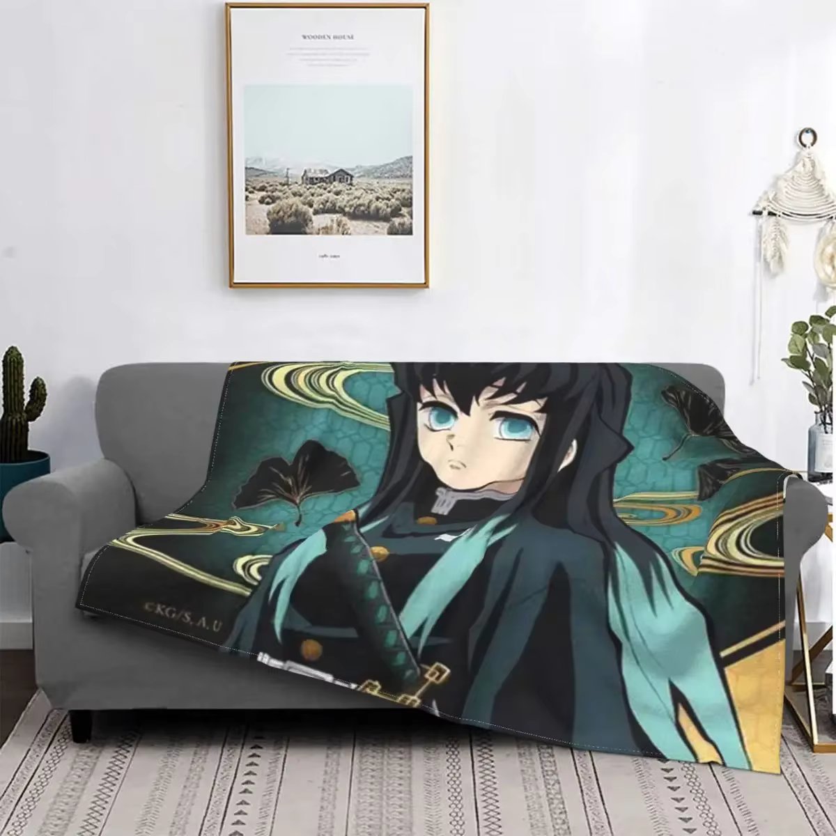 Demon Slayer Blanket Fleece Plush All Season Multifunction Super Warm Plaid Muichiro Throw Blankets For bed Plush Thin Quilt