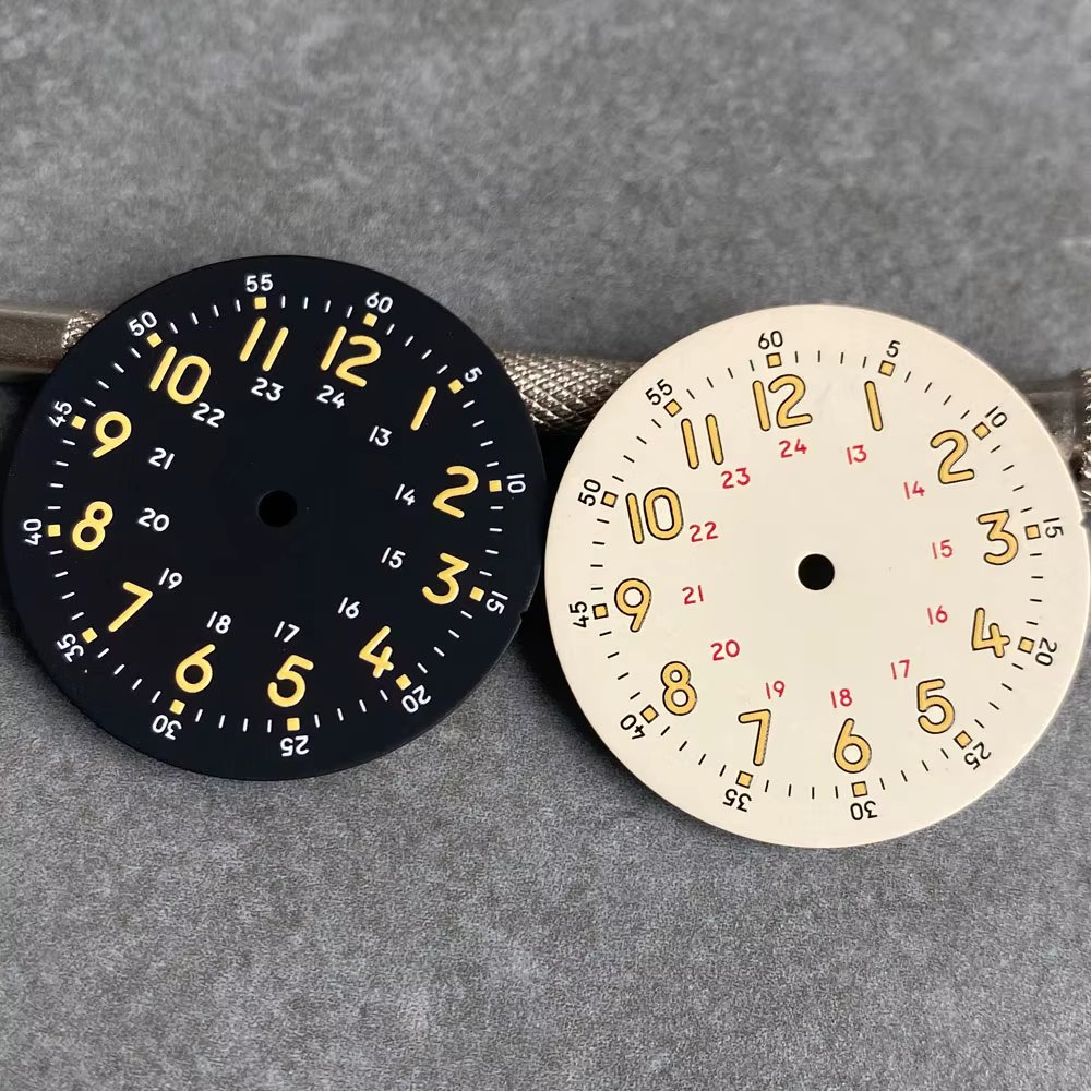 Nologo 29mm red yellow numbers Marks Pilot Field Watch Dial Face for NH35 PT Clock Watch Mod Case Vintage Black Hand SKX Mod