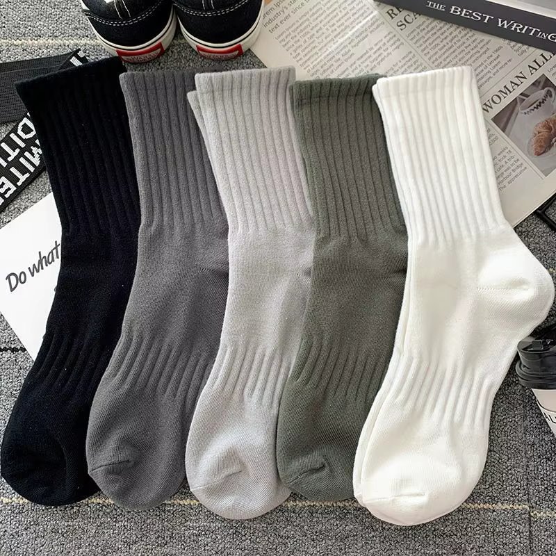 5 Pairs Cool Men Black White Warm Sports Socks Set Autumn Winter Male Solid Color Sport Short Socks For Men Dropshipping