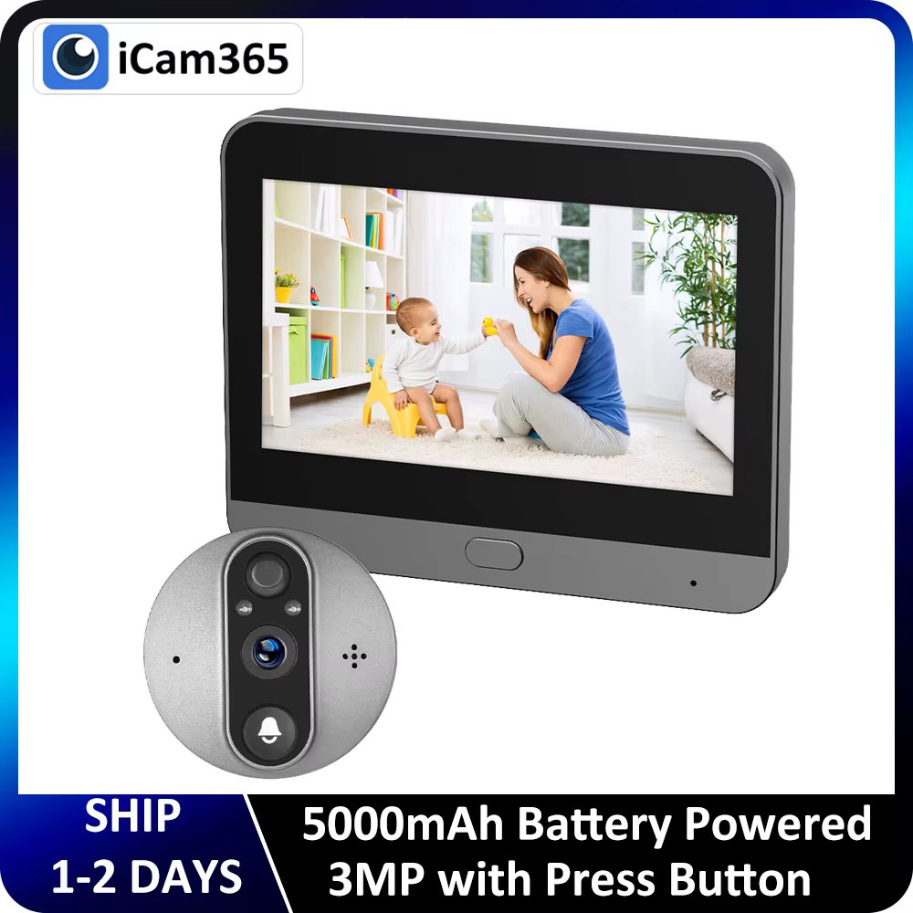 3MP 2.4G WiFi Doorbell ICam365 APP 5000mAh Door Eye IR Night Vision Door Smart Peephole Camera Video Intercom Digital Viewer
