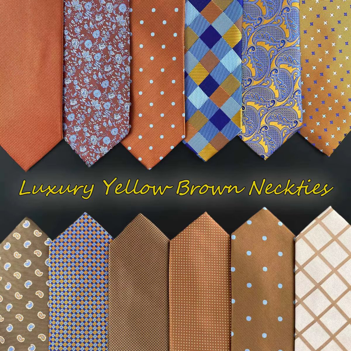 Hot Yellow Brown Men Neckties Classic Suit Formal Dress Wedding School Dropshipping