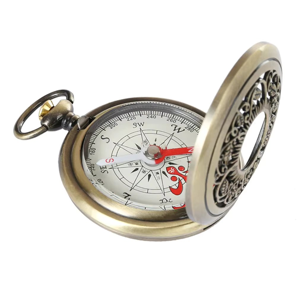 Retro Bronze Pocket Compass Antique Survival Gear  Outdoor Hiking Navigation Retro Pocket Watch Compass Outdoor Tool