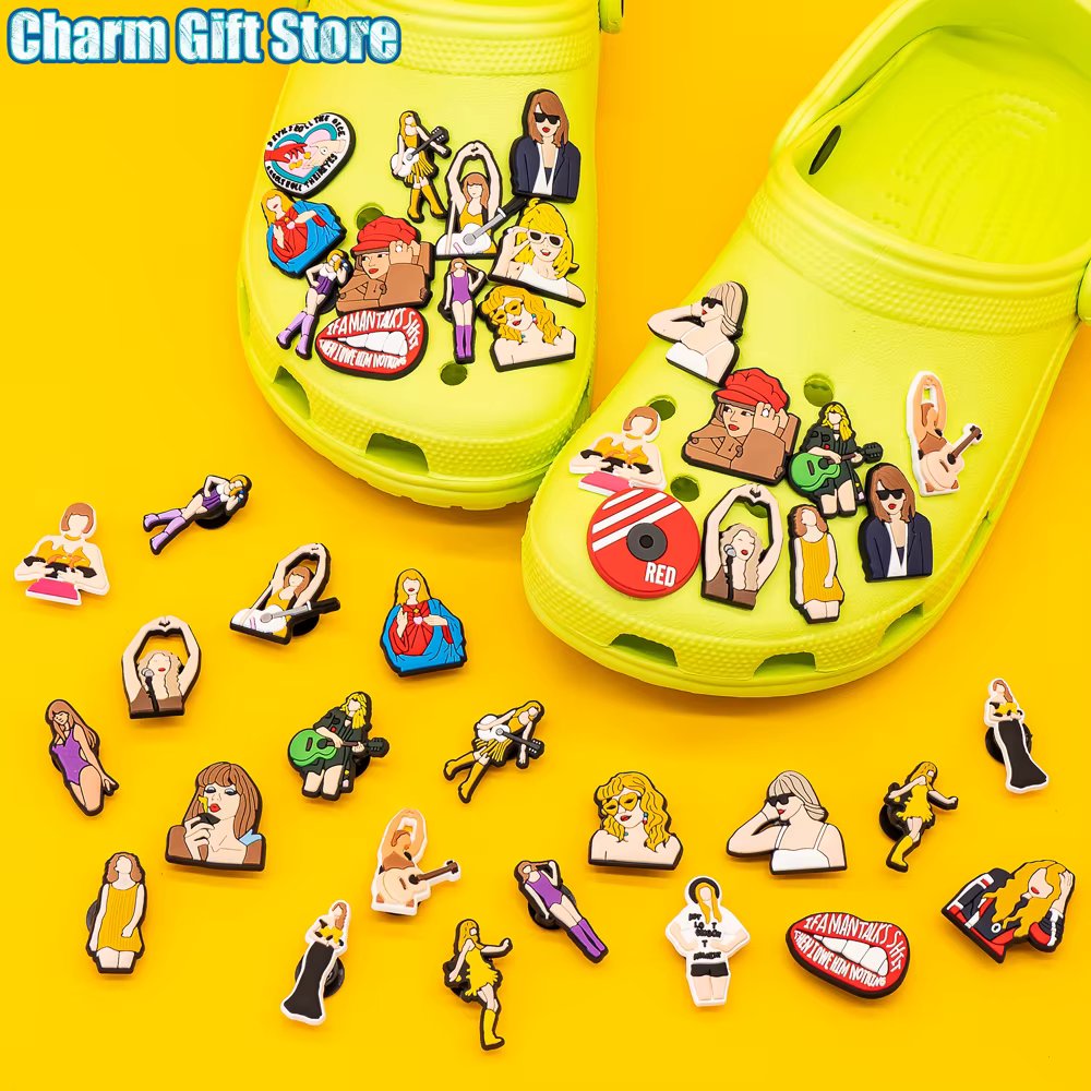 50pcs Fashion Hot Women Stars Clog Charm Popular Singer Shoe Charms for Sneakers Heart Lips Shoe Decorations Buckle for Women