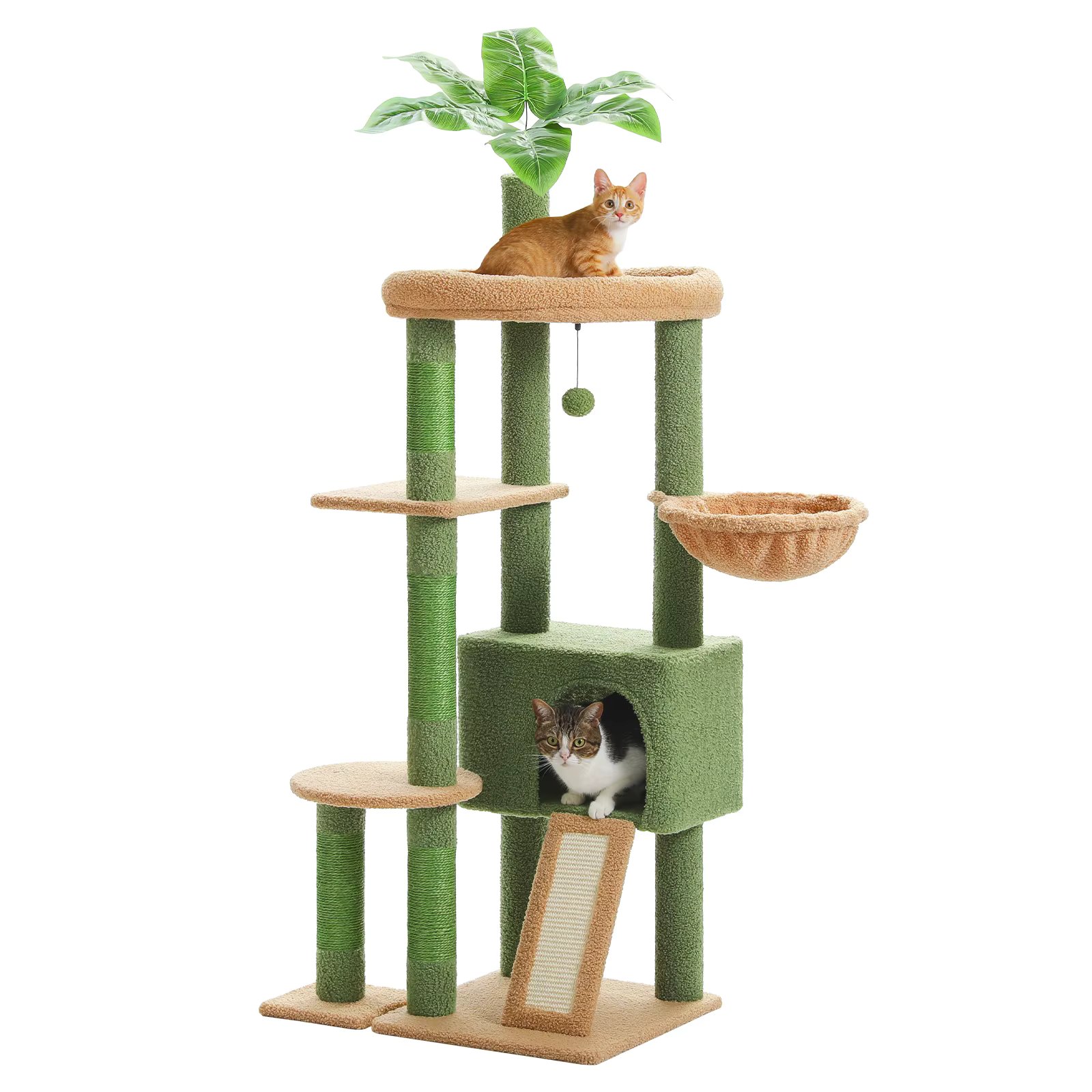 Multi-Level Cat Tree for Indoor Cats, Large Condo, Sisal Scratching Posts, Hammock & Perch, Fresh Cactus Design, Sturdy