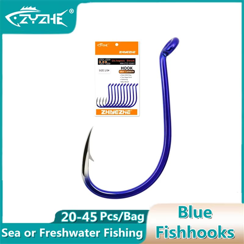 ZYZ 20~45Pcs Blue Octopus Hooks 9 Sizes Multi-coloured High Carbon Steel Super Lock Sea Rock Fishing Hooks Octopus Hook