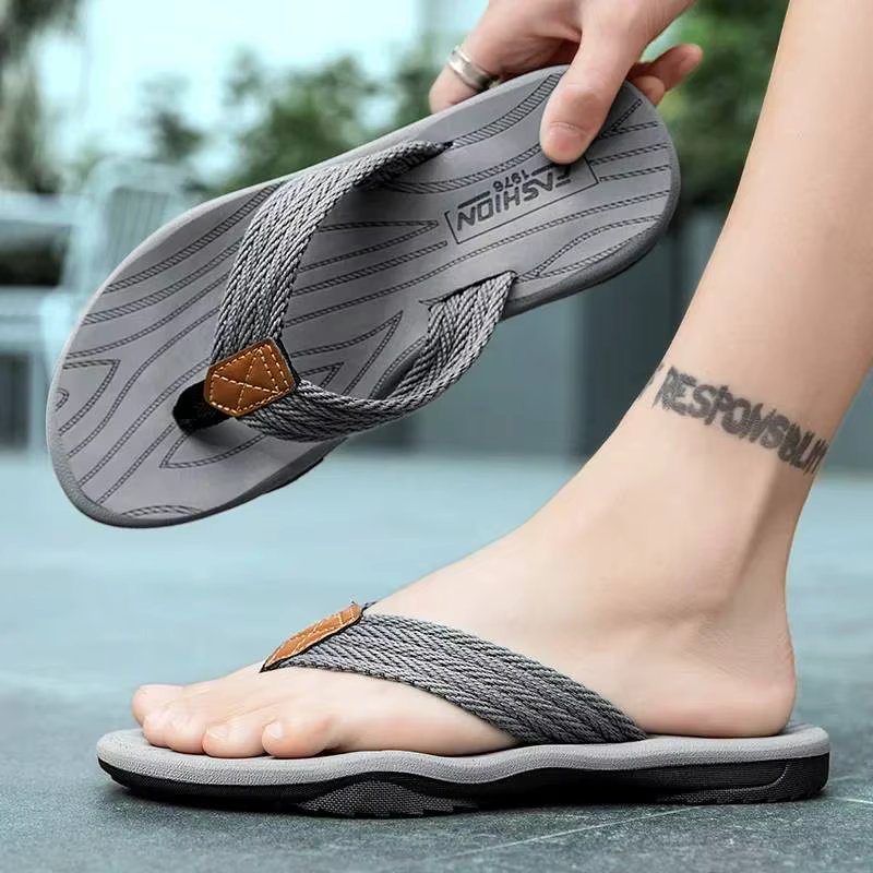 Men's Woven Striped Flip-flops Summer Indoor Outdoor Lightweight Comfortable Non-slip Street Walking Beach Vacation Slides