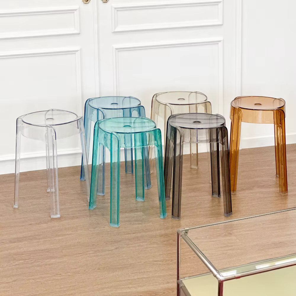 Luxury plastic transparent chair, thick folding round chair for home use, simple living room bench, dining chair, acrylic chair