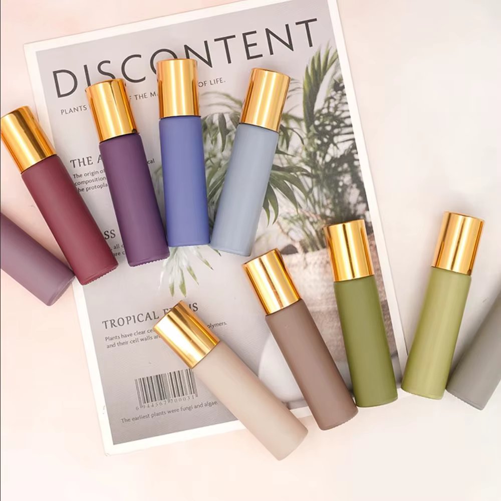 1X 10X 20X 5ML 10ML Morandi Glass Roll On Bottles Perfume Essential Oil Roller Ball Vial Aromatherapy Refillable Travel Portable