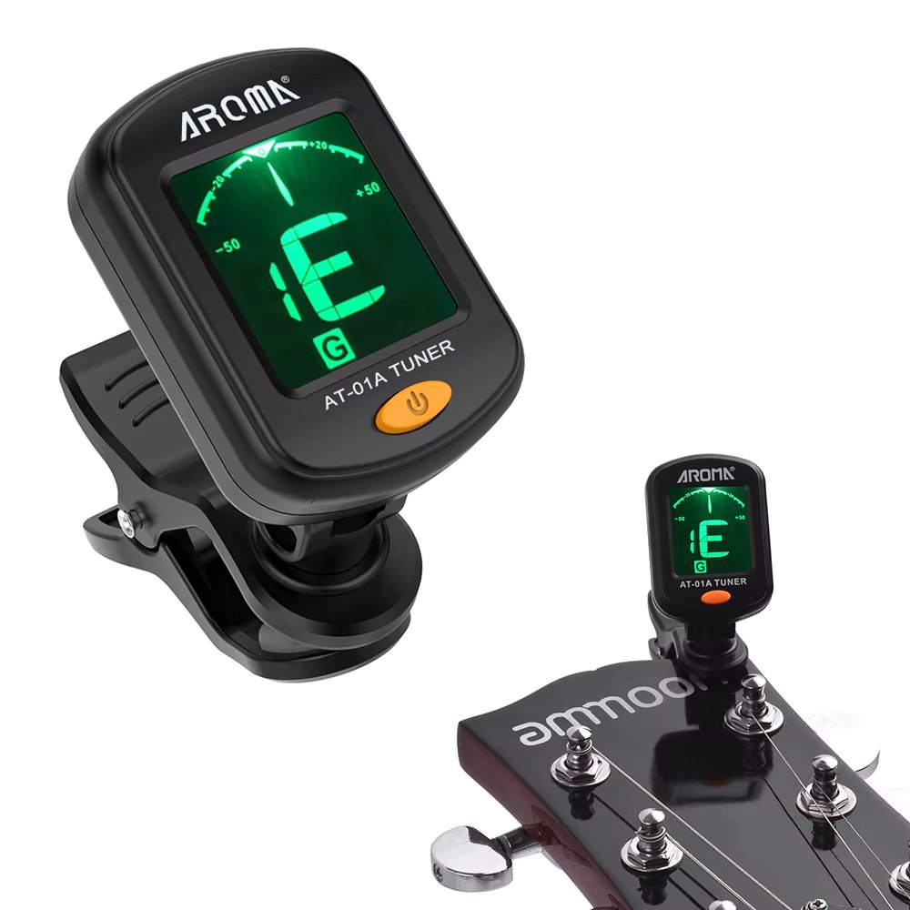 AROMA AT-01A Rotatable Clip-on Tuner LCD Display for Chromatic Guitar Bass Ukulele Violin