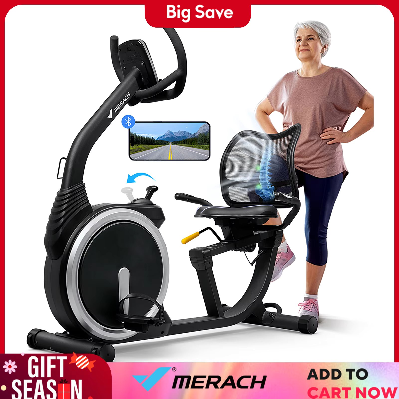 MERACH Recumbent Exercise Bike High-end for Home Light Commercial Bikes for Seniors Adult Magnetic Stationary Heart Rate Handle