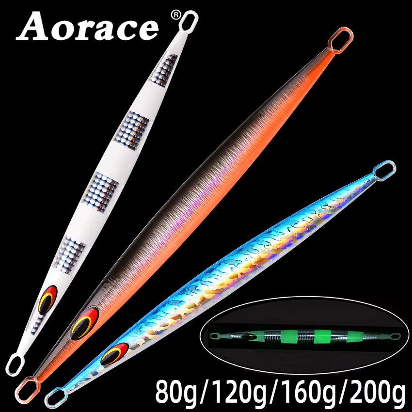 1PC Metal Luminous Jigging Bait 80/120/160/200g Fast Sinking Lure Artificial Hard Bait Deep Sea Boat Fishing Fake Bait Tackle