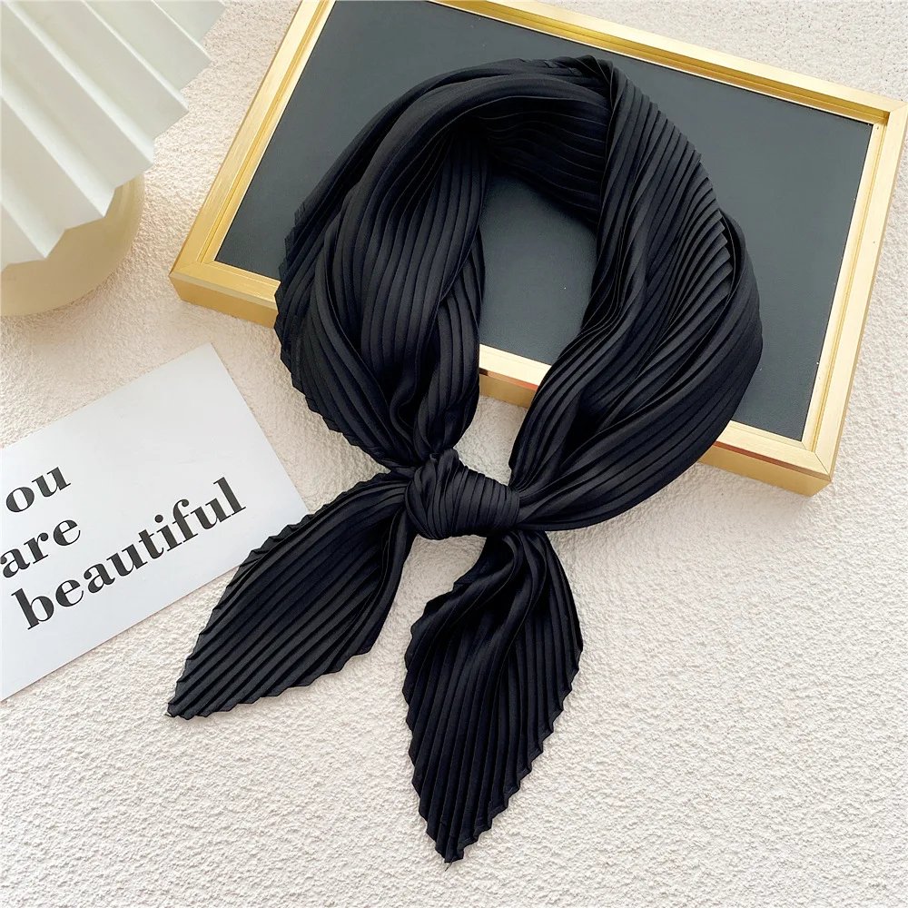 Crinkle Pleated Square Scarf Solid Color Scarf Shawl Women Decorative Hijab Neckerchief Headscarf Thin Big Headscarf 70cm