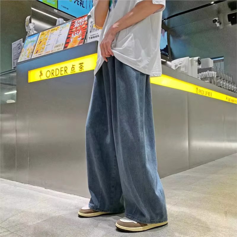 Men's Pure Color Cargo Jeans Simple All-match Wide Leg Pants Trousers Men Hip Hop Streetwear Oversized 90s Vintage Fashion Denim