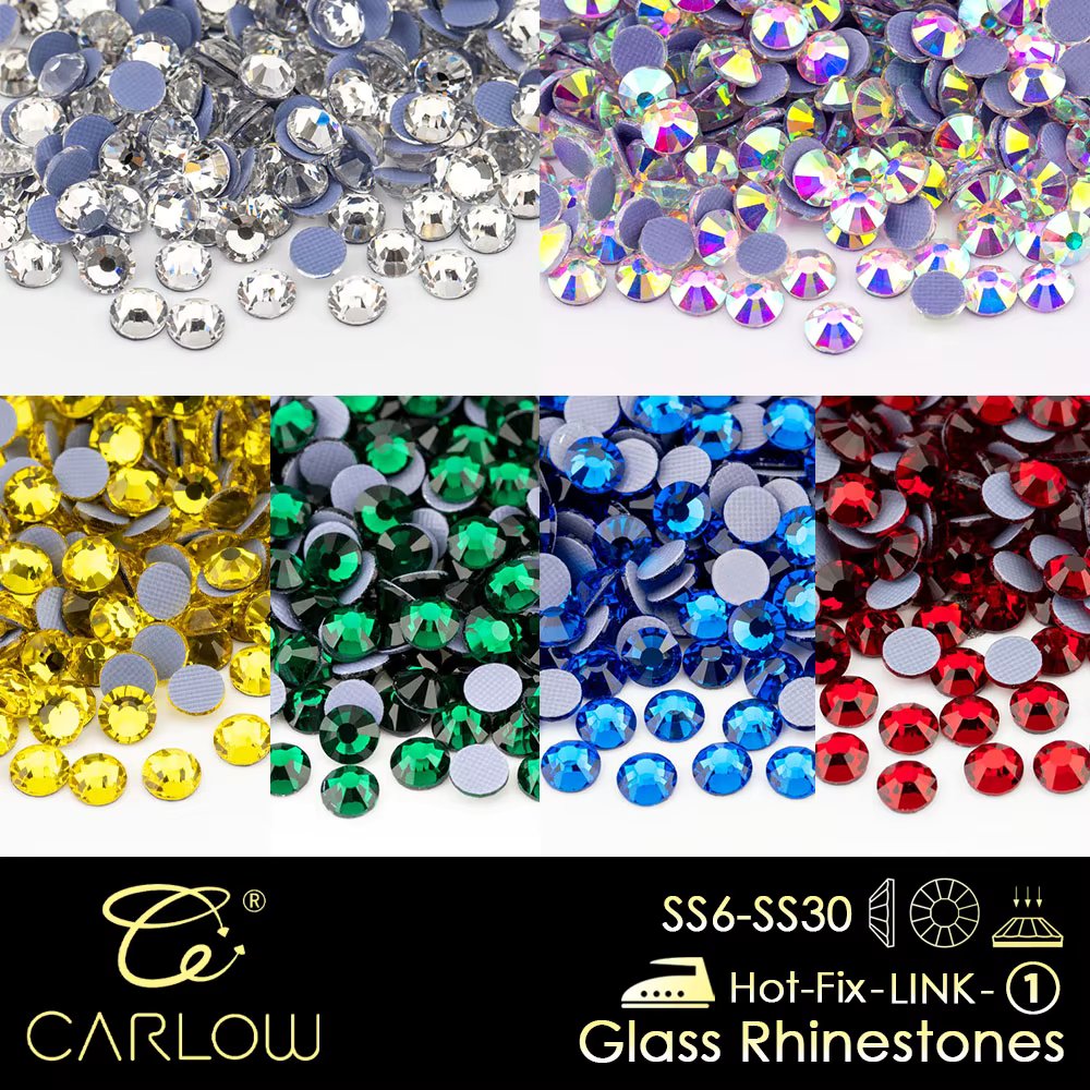 CARLOW SS6-SS30 Multicolor Sparkling  AAAAA High Quality Glass Hot Fix Rhinestones Iron On Flatback Stones For Clothes