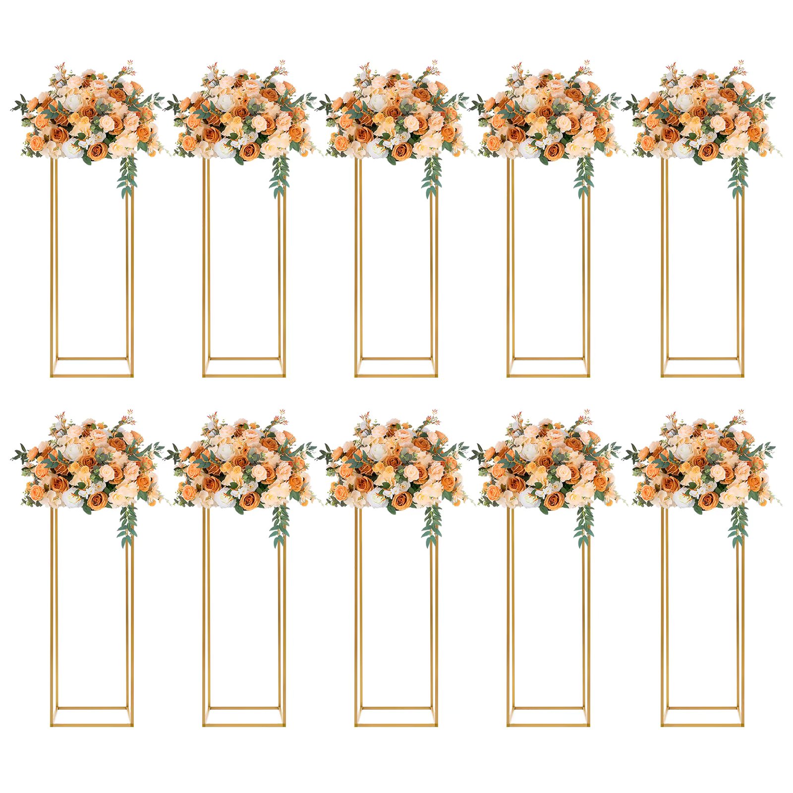 10Pcs Wedding Flower Stand Set 31.5" Height Gold Metal Column Rack Wedding Prop Decor Balloon Display Holder Flower Vase Pillar