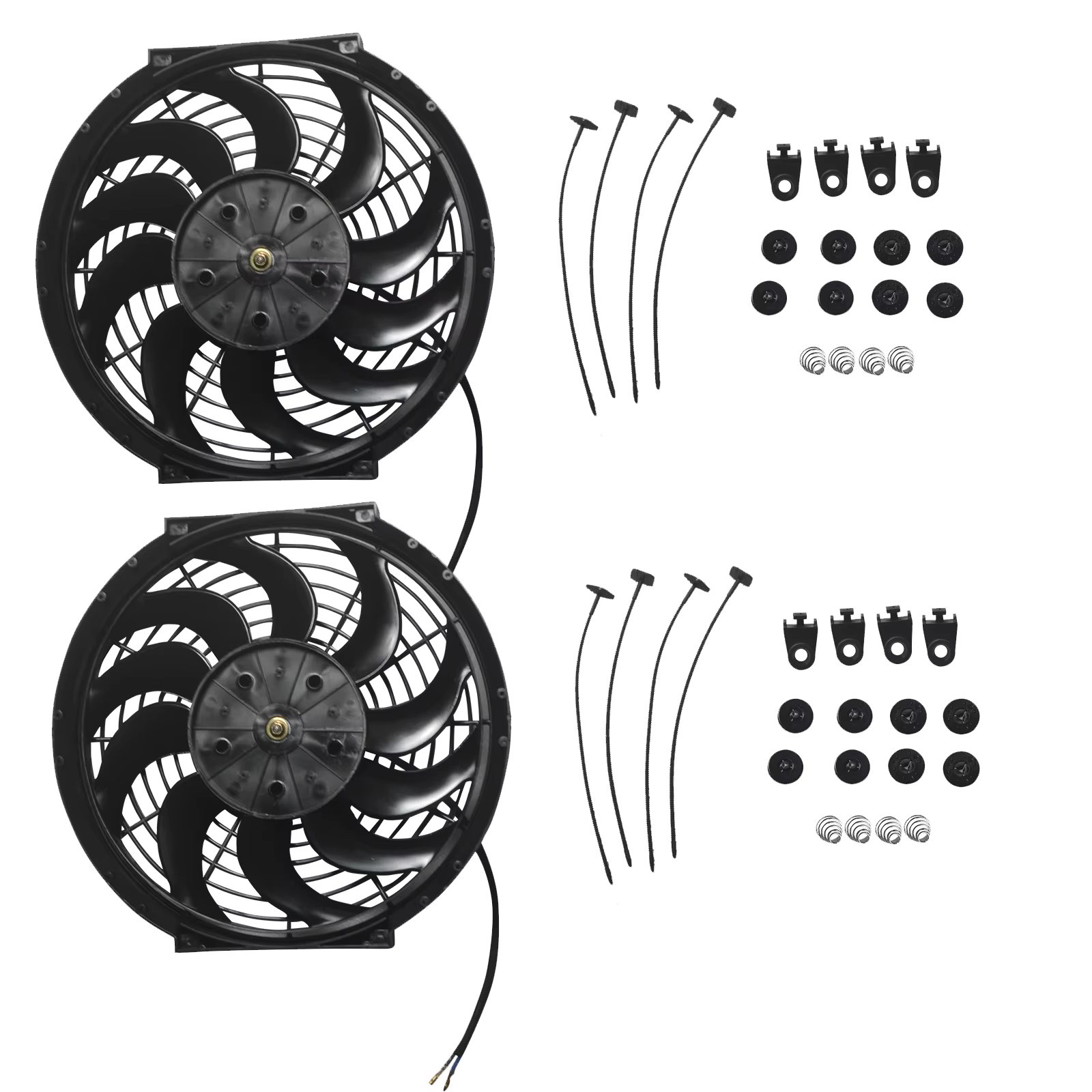 2PCS 12" Universal Slim Fan Push Pull Radiator Cooling 12V w/Mount Kit