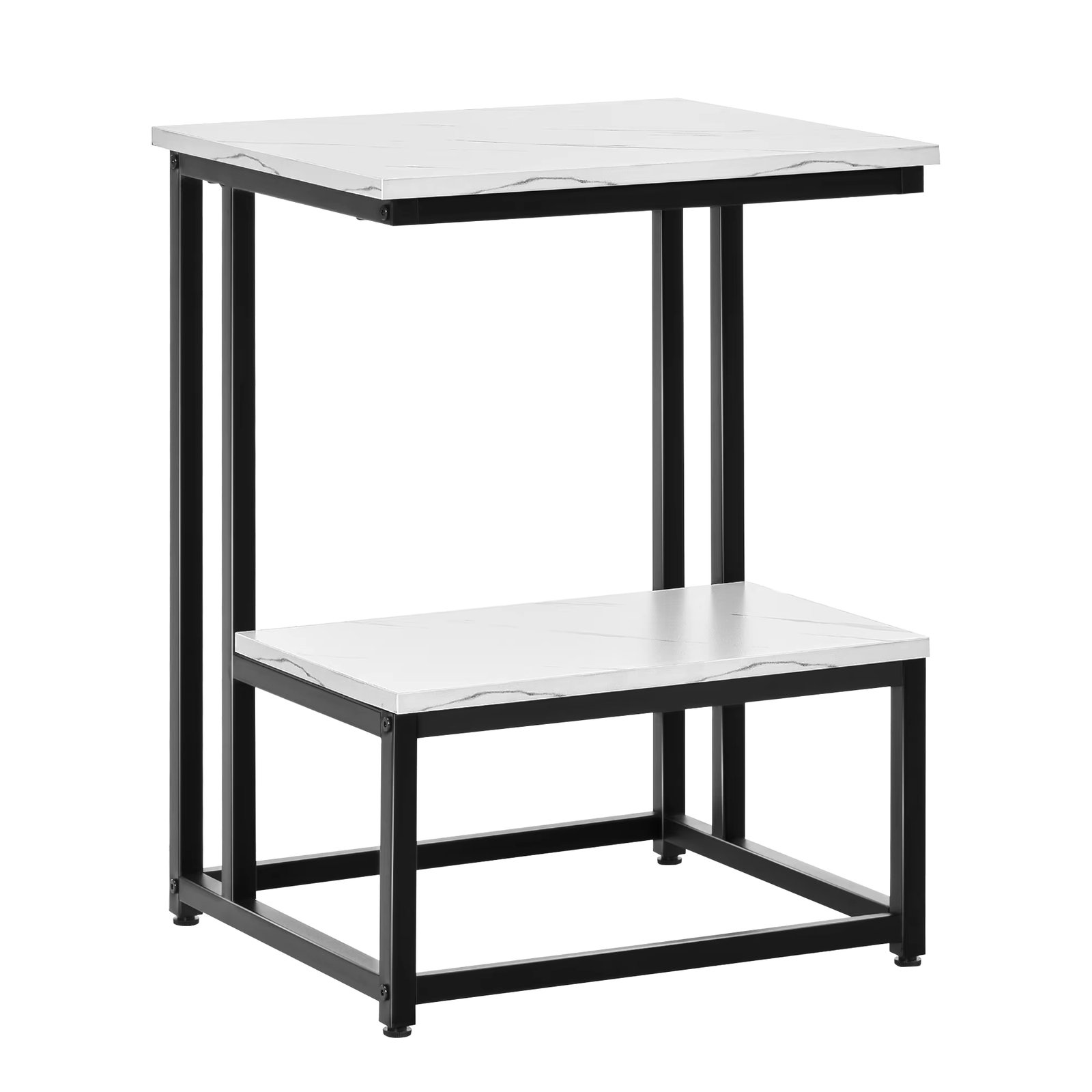 HOMCOM 2-tier side table C-shaped sofa side table with surface imitation marble living room 45x40x61,5 cm steel