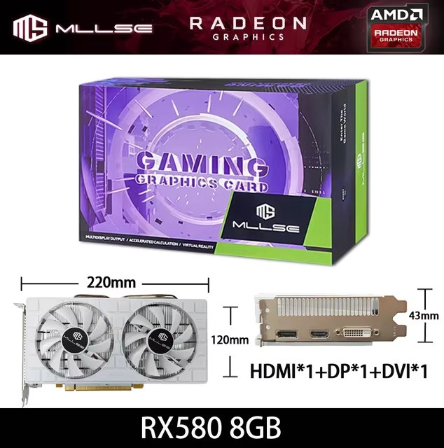 MLLSE AMD RX580 8GB Placa De Video Gaming GDDR5 256Bit PCI Express 3.0 ×16 Radeon RX 580 6Pin HD+DP+HDMI GPU Computer