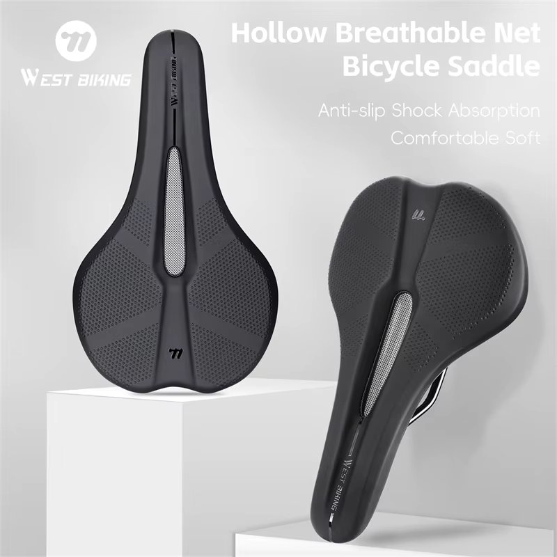 WEST BIKING Ultralight Bicycle Saddle Hollow Breathable Shockproof Cycling Seat Anti-slip Aerodynamic MTB Road Bike Cushion