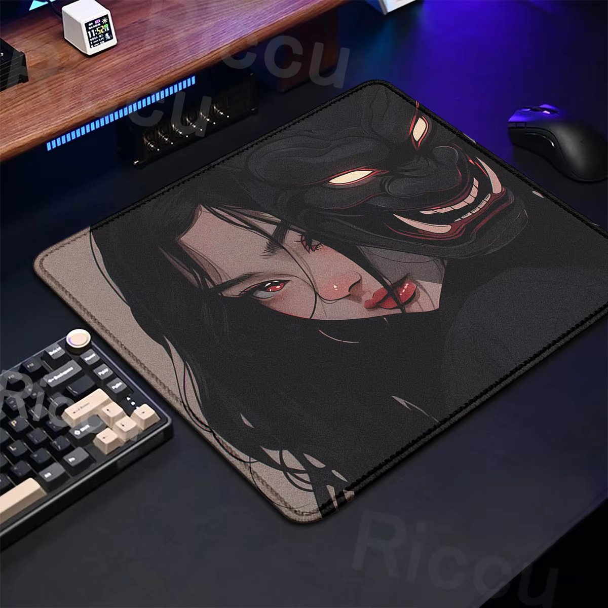 Small Size Anime Mouse Pad Oni Mask Girl Premium Deskmats Game Professional E-Sports Mousepad High Quality Non-slip Keyboard Pad